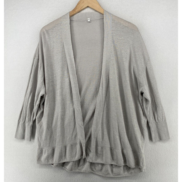 MUJI Sweater Womens M-L Linen Cardigan Draped Open Front Long Sleeve Gray - Picture 1 of 13